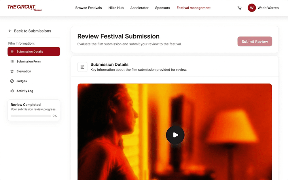 The Circuit festival submission review screen